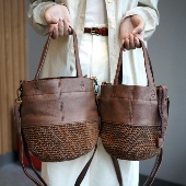 原创设计人气复古水桶包棉蜡绳手工编织头层牛皮手提单肩斜挎女包