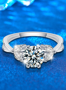 925纯银戒指女高级感不掉色婚戒花卉1克拉莫桑石D色欧美饰品