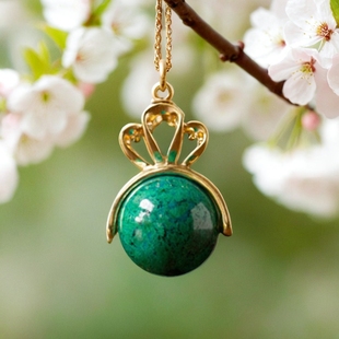 欧美大牌天然凤凰石吊坠纯银镀金硅孔雀石增强沟通力礼物饰品女款