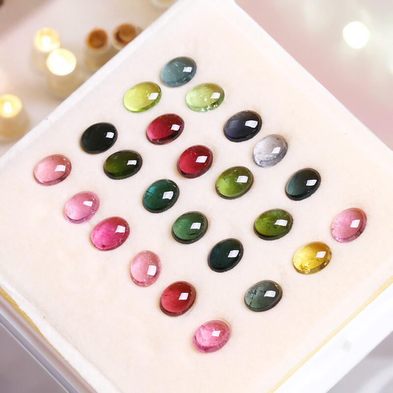 精品好货巴西高净度天然碧玺戒面 蓝绿黄粉彩色宝石裸石戒面镶嵌