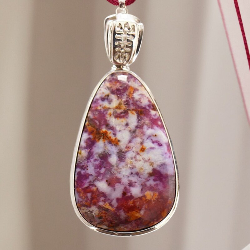 泥地樱花南非老料天然舒俱来裸石吊坠纯银包边镶嵌幻彩异象蓝紫粉