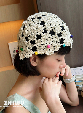 ZHIWU~波西米亚民族风手工编织镂空针织帽女春秋小众氛围感堆堆帽