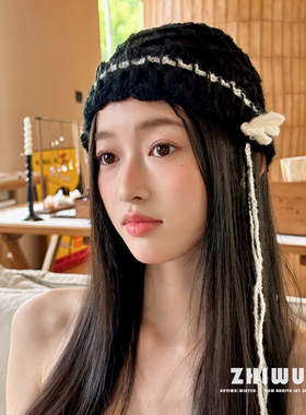 ZHIWU~2025春夏时髦搭配~法式手工钩织镂空包头帽女针织流苏帽子