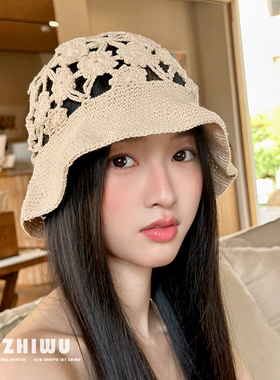 ZHIWU~春夏法式搭配~手工钩花针织帽女高级感镂空帽旅拍出片盆帽