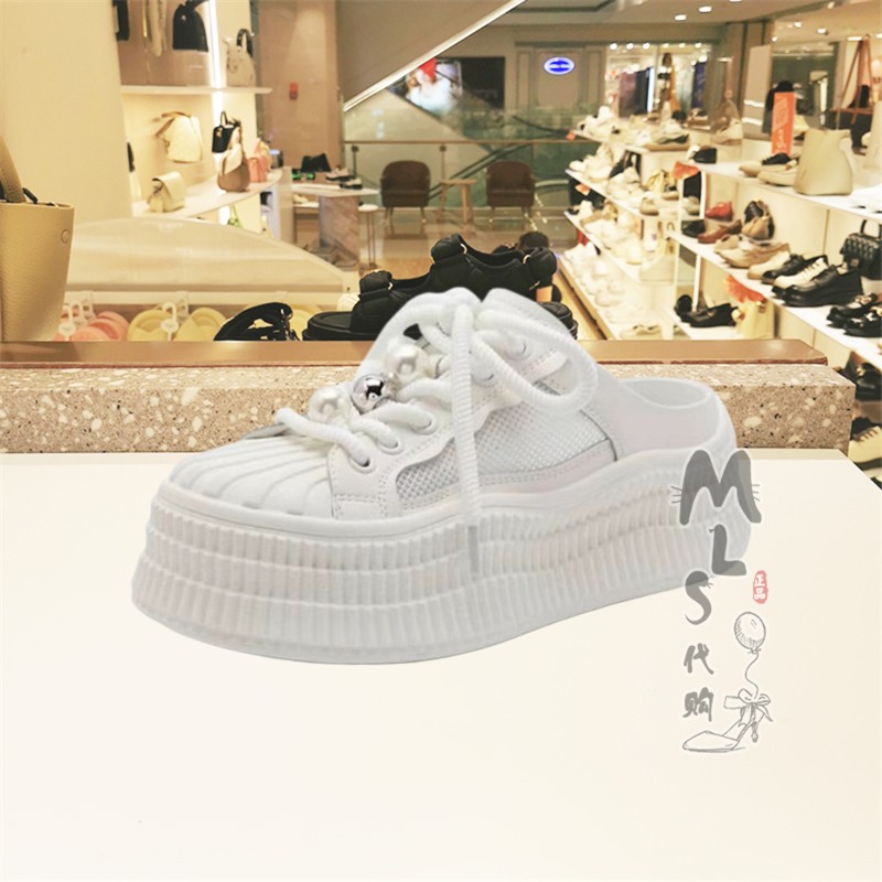 百丽秋季厚底透气穆勒鞋女鞋