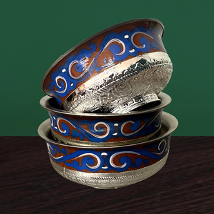 蒙古仿银碗奶茶敬酒碗内蒙古民族舞蹈顶碗道具银色碗演出草原餐具