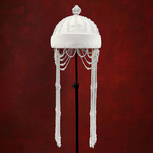 蒙古女士流苏白色帽子内蒙古舞蹈演出发饰品顶碗舞走秀婚礼头饰