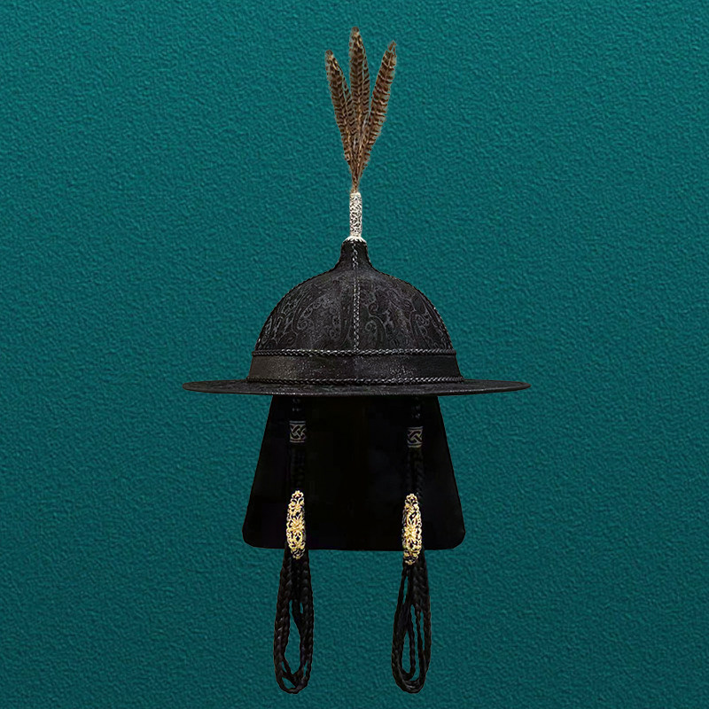 男蒙古族拔笠帽摄影黑色大汗辫子写真旅拍头饰演出内蒙古王爷帽