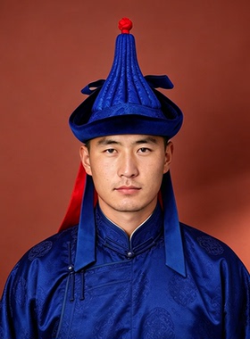 蒙古族传统蓝色帽子男士尖顶摄影走秀演出婚礼舞蹈王爷帽旅拍日常