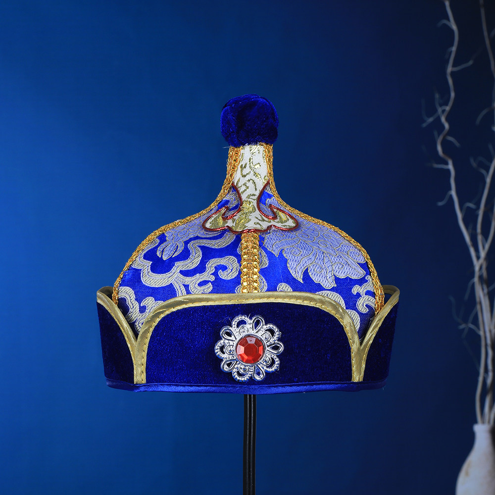 蒙古族儿童男生帽子内蒙古草原民族演出服饰尖顶王爷蒙古帽子头饰