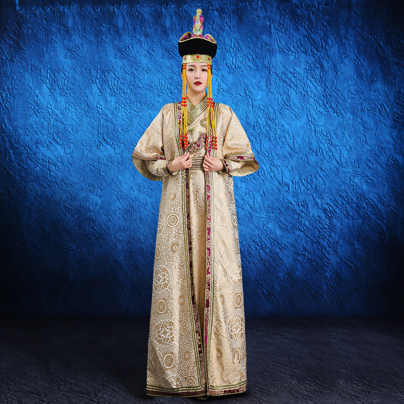 元朝大汗王妃服蒙古贵族部落走秀款晚礼婚礼服民族舞蹈演出服定制
