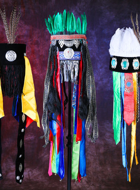 蒙古族藏族帽子头饰创意舞蹈演出面具道具舞台装扮造型饰品黄色