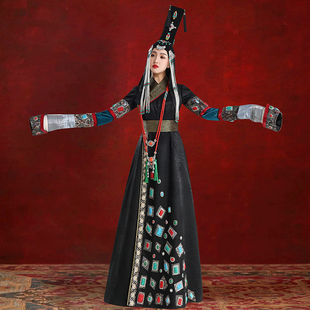 女蒙古袍黑色连衣裙内蒙古高端民族服舞蹈演出摄影礼仪婚礼服