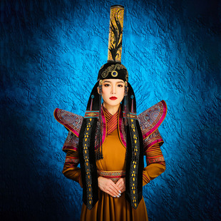 原创女士蒙古族帽子少数民族风头饰异域风情额饰黑色发饰摄影服饰