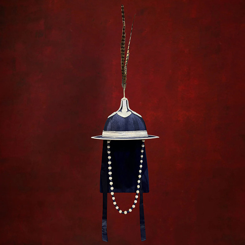 男士蓝色拔笠帽内蒙古钹立帽子摄影写真演出舞蹈王爷帽走秀旅拍