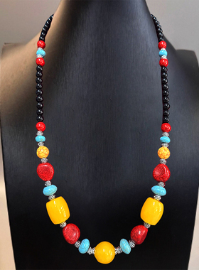 蒙古族各部落装饰项链男女款毛衣链西藏民族服装蒙古袍旅拍配饰品