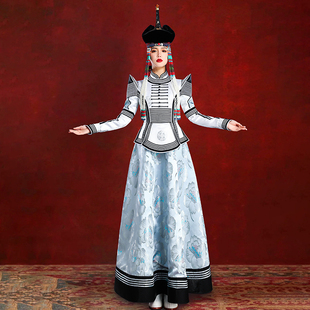 女蒙古袍白色连衣裙内蒙古高端民族服舞蹈演出摄影礼仪婚礼服