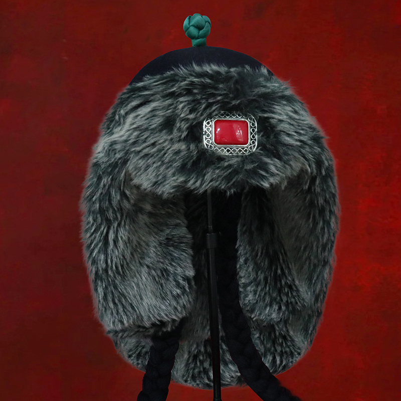 蒙古族风雪黑色毛毛帽子成人舞蹈演出民族头饰男孩王爷帽日常佩戴