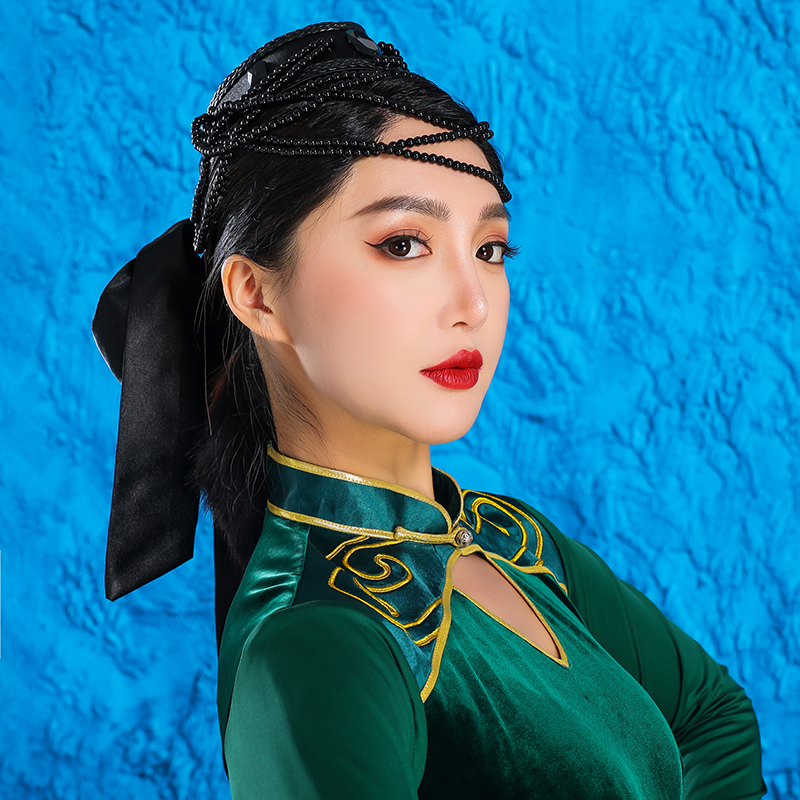 蒙古族黑色头饰民族风发饰品额头链子流苏摄影高端舞蹈演出服饰