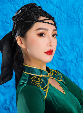 蒙古族黑色头饰民族风发饰品额头链子流苏摄影高端舞蹈演出服饰