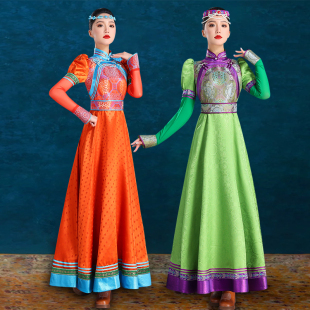 原创女蒙古袍连衣裙内蒙古民族舞蹈演出婚礼服大码高端定制服饰