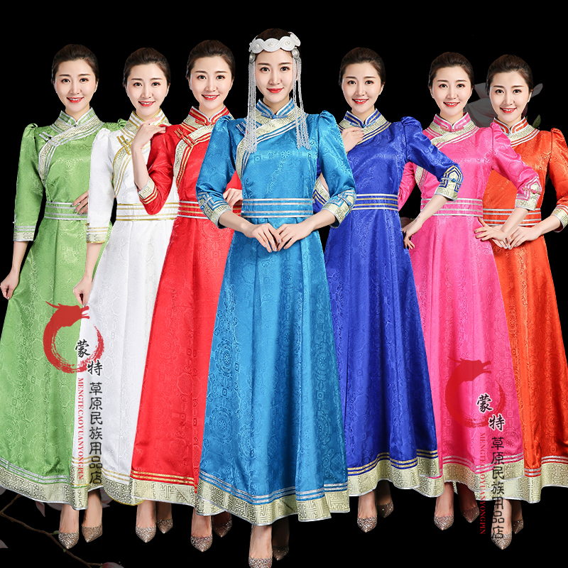 新款蒙古族服装 2018新款女士蒙古袍民族演出服工作服女正品包邮