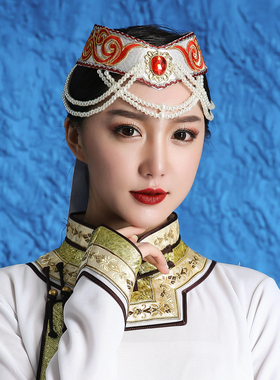 蒙古族筷子舞顶碗舞蹈头饰帽子蒙古袍演出民族服装配饰蒙古帽定做