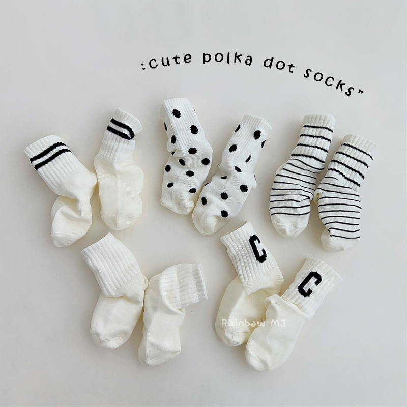 韩版白色字母波点中筒袜百搭运动