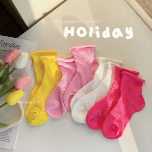 女童袜子春夏薄款 镂空网眼短袜儿童韩ins糖果袜女宝宝夏天中筒袜