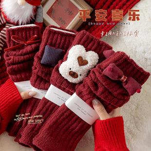 新年女童袜套秋冬季针织加厚小腿套儿童宝宝卡通红色保暖堆堆袜套