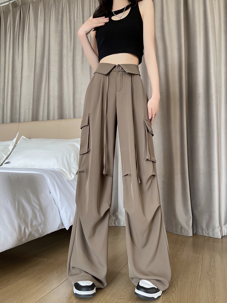 工装裤女裤子春秋2024新款高腰直筒休闲垂感高级感大码西装阔腿裤