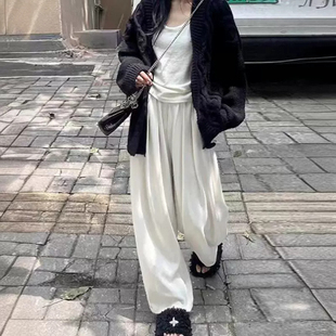 白色针织阔腿裤女2026春秋新款高腰垂感慵懒风山本裤休闲拖地长裤