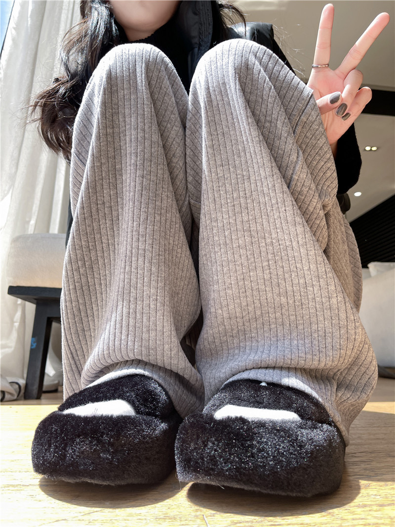 高品质冬季2024新款羊绒窄版直筒针织裤女小个子裤子垂感加绒阔腿