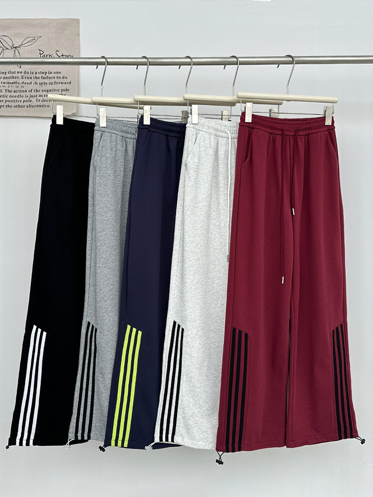 美式宽松运动裤女秋冬2024新款高腰休闲两穿阔腿裤子垂感直筒卫裤