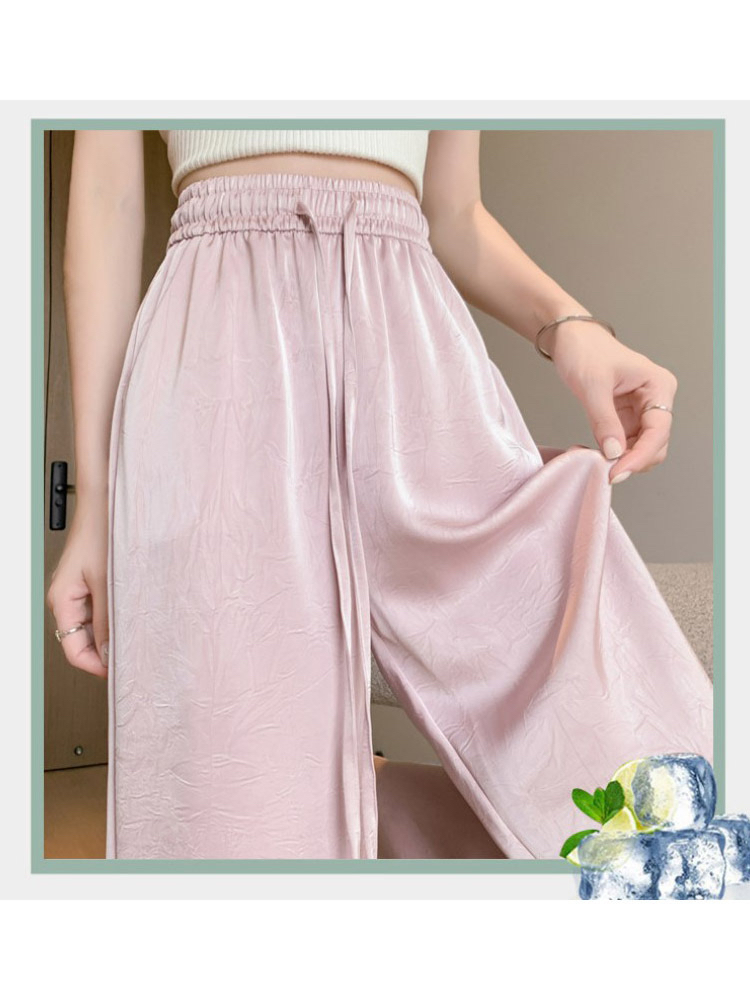 提花醋酸裤子女夏季薄款2024年新款冰丝阔腿裤高腰休闲防晒凉凉裤