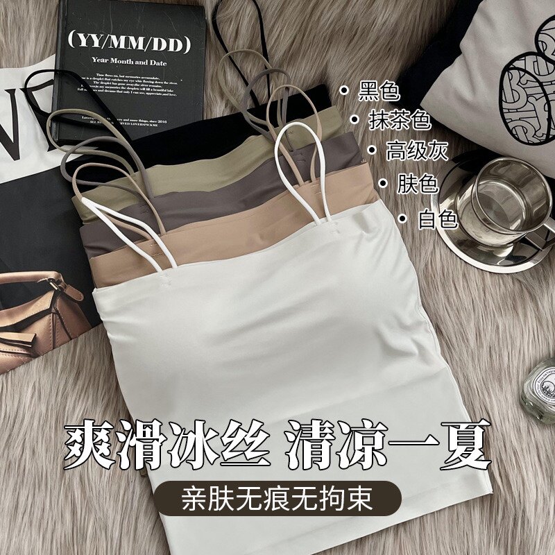一字肩冰丝不带胸垫小吊带背心女薄款内搭美背内衣女防走光裹抹胸图片