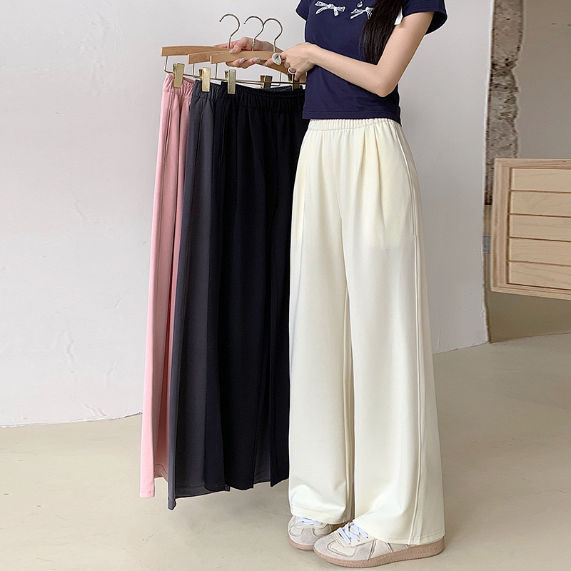2024春夏铜氨丝阔腿裤女百搭高腰垂感拖地裤慵懒直筒冰感休闲裤子
