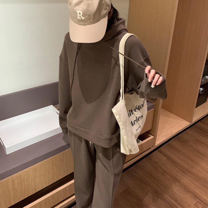 运动服套装女秋冬季宽松时尚韩版洋气学生加绒加厚卫衣休闲两件套