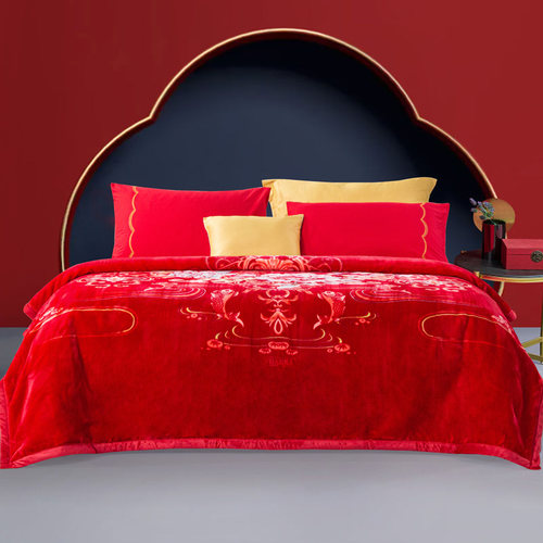 富安娜毛毯秋冬加厚保暖盖毯婚庆大红毯子床上用品喜庆被子毯子