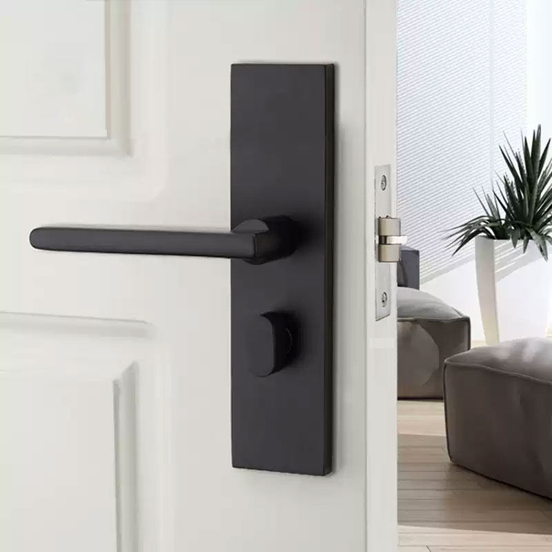 单舌门锁家用黑色锁具室内静音卫生间老式门锁简约美式孔距F130