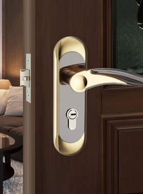 单舌门锁无钥匙单锁舌钛黑金锌合金锁具带钥匙卧室卫生间孔距F120