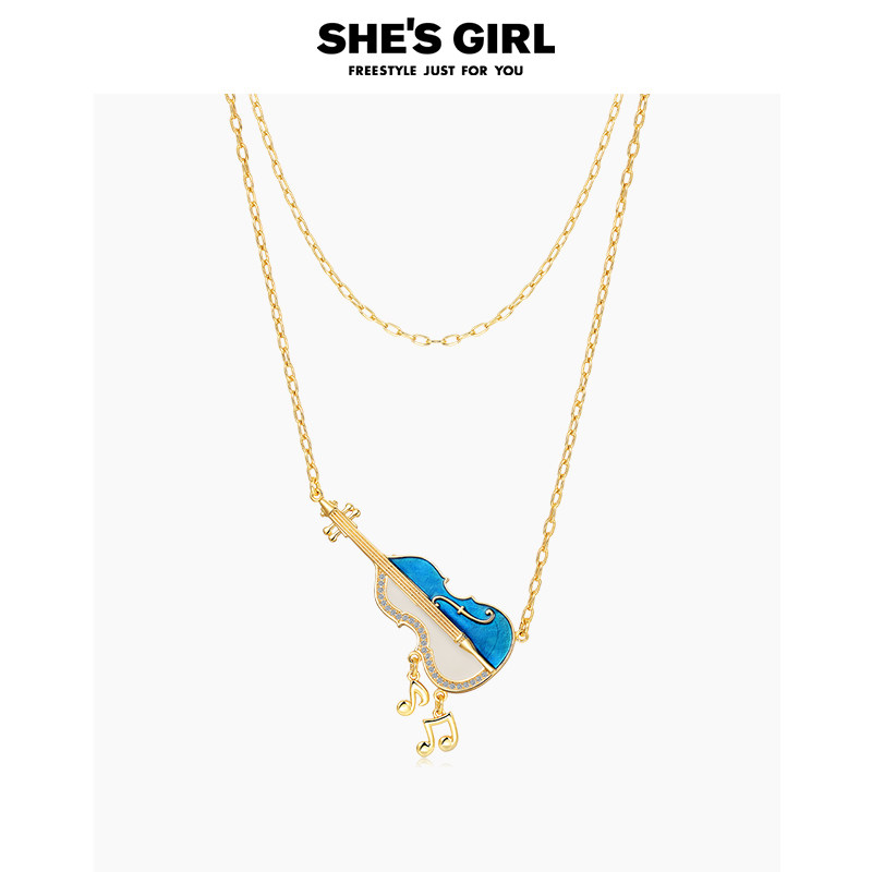 shesgirl喵星演奏会微镶提琴音符流苏斜挎装饰链叠戴项链颈链