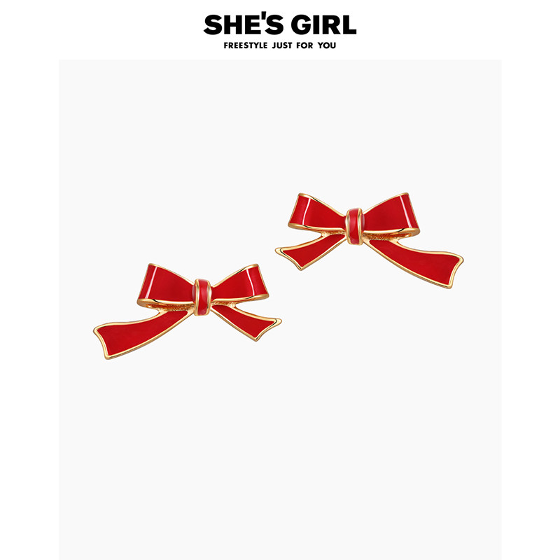 shesgirl茜子邂逅飘动原创设计手工滴油蝴蝶结耳钉耳环耳饰品
