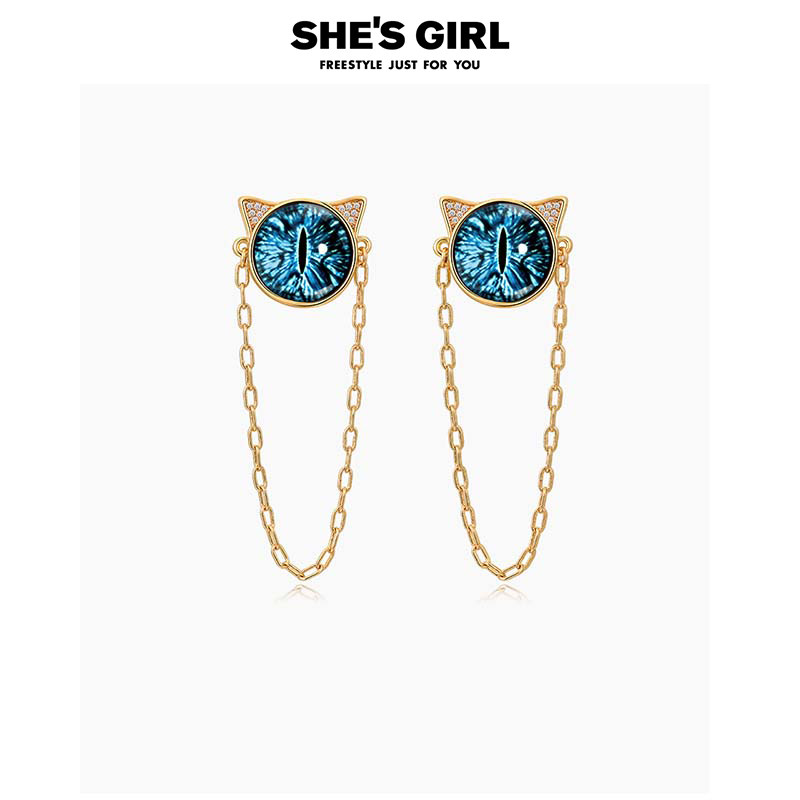 shesgirl茜子 晶石猫眼时尚个性神秘彩色树脂流苏耳环耳钉耳饰