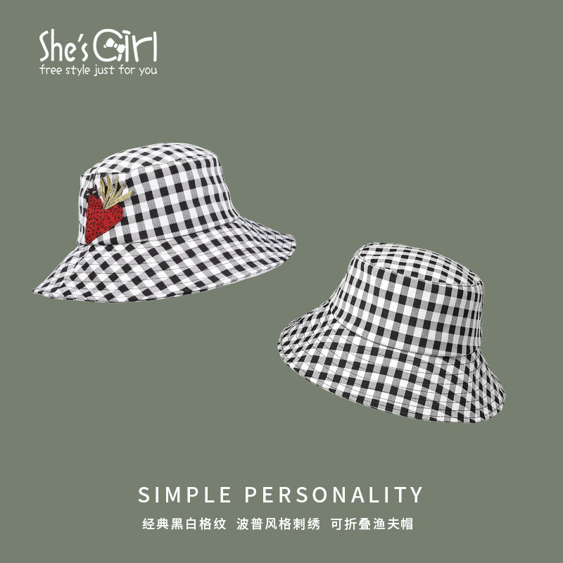 shesgirl茜子 日系文藝清新格紋可折疊漁夫帽子女遮陽防曬帽在類目 服飾配件/皮帶/帽子/圍巾, 帽子中 - 來自Buy2taobao.com提供專業的淘寶代購服務