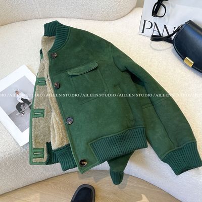 新款小个子通勤独特舒适简约外套女短款超好看羊羔毛上衣2025秋季