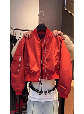 独特漂亮初春2025超火本命年休闲短款红色棒球服夹克外套女小个子