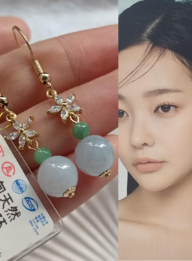正品天然翡翠耳环14K包金防过敏不掉色缅甸玉石圆珠耳坠百搭气质