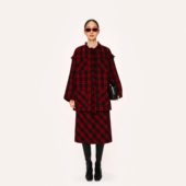 经典 林乔芝2025年冬季 新款 红黑格子羊毛半身裙女气质香风半裙