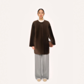 澳皮咖色皮草女中长款 林乔芝2025年冬季 新款 皮毛一体皮草大衣外套